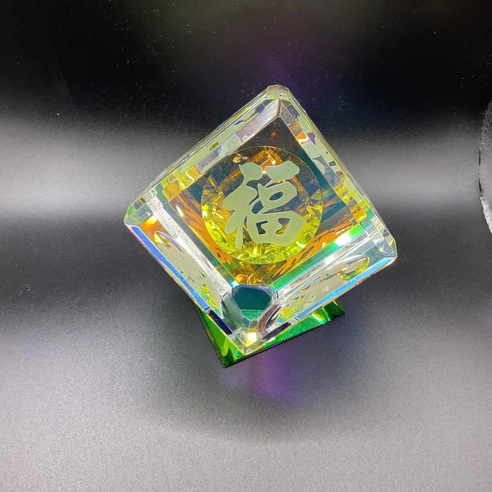 Dichroic Millennium Crystal Cube Chinese Immortals Art Glass Prism